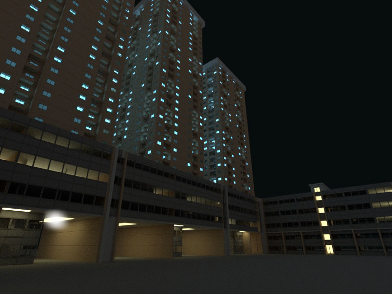 Building 1 high rise at night 3D model_2