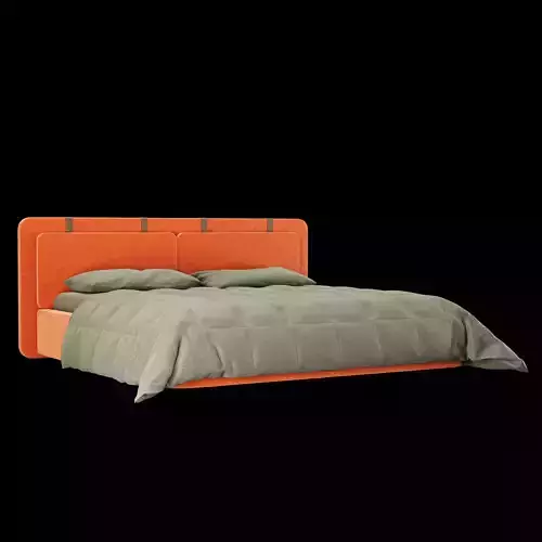 Modern fabric upholstered double bed with bedding set 001
