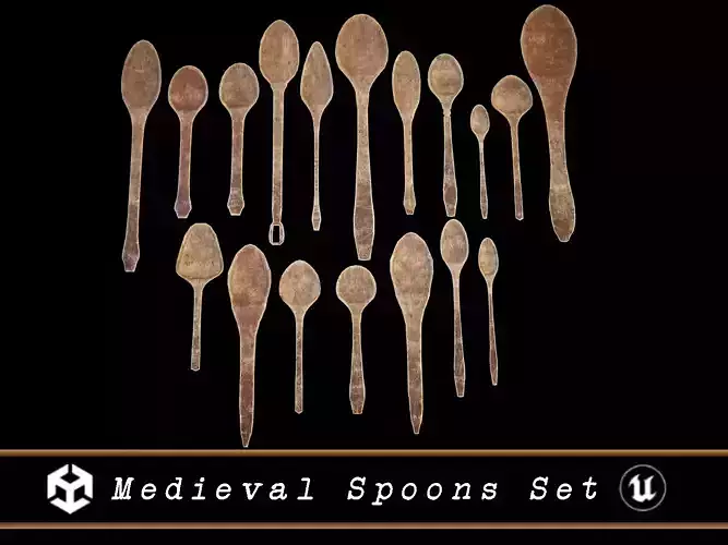 Medieval Wooden Spoons Set Low-poly 3D model