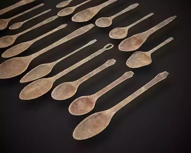 Medieval Wooden Spoons Set Low-poly 3D model 6