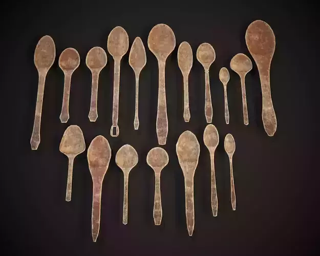 Medieval Wooden Spoons Set Low-poly 3D model 2