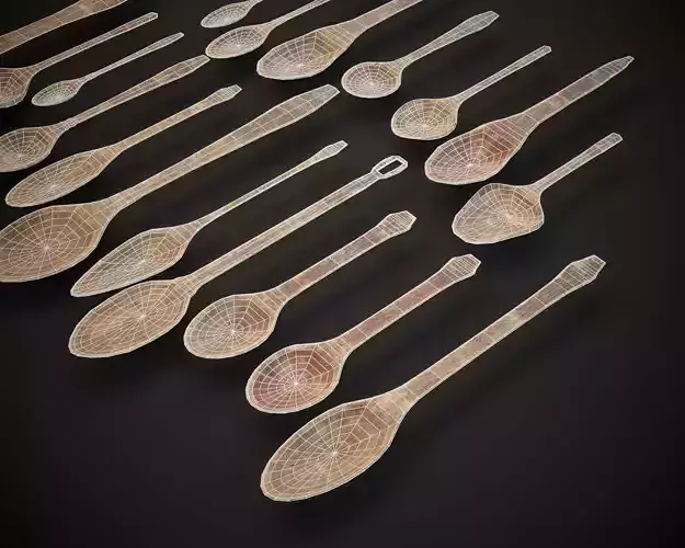 Medieval Wooden Spoons Set Low-poly 3D model 7