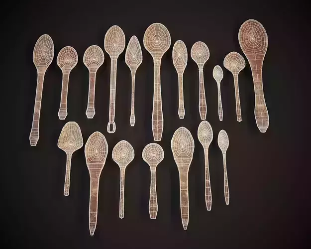 Medieval Wooden Spoons Set Low-poly 3D model 3