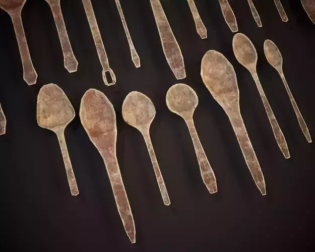 Medieval Wooden Spoons Set Low-poly 3D model 4