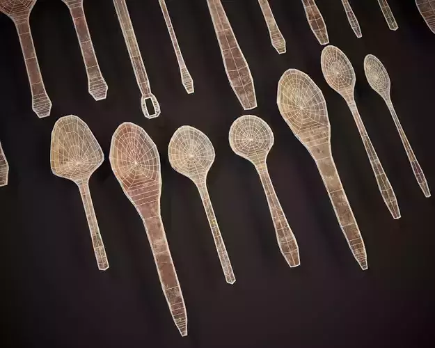 Medieval Wooden Spoons Set Low-poly 3D model 5