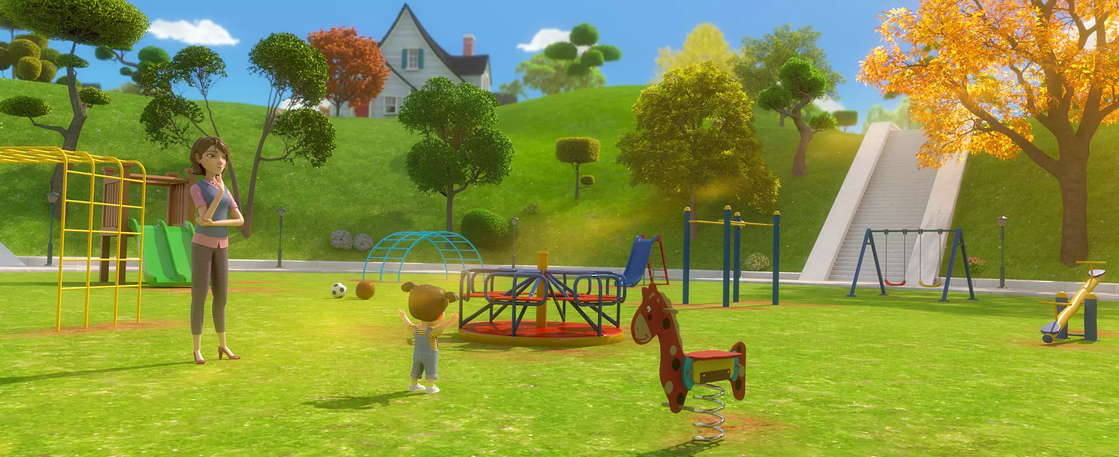 Cartoon Village Town Home City 3D model_22