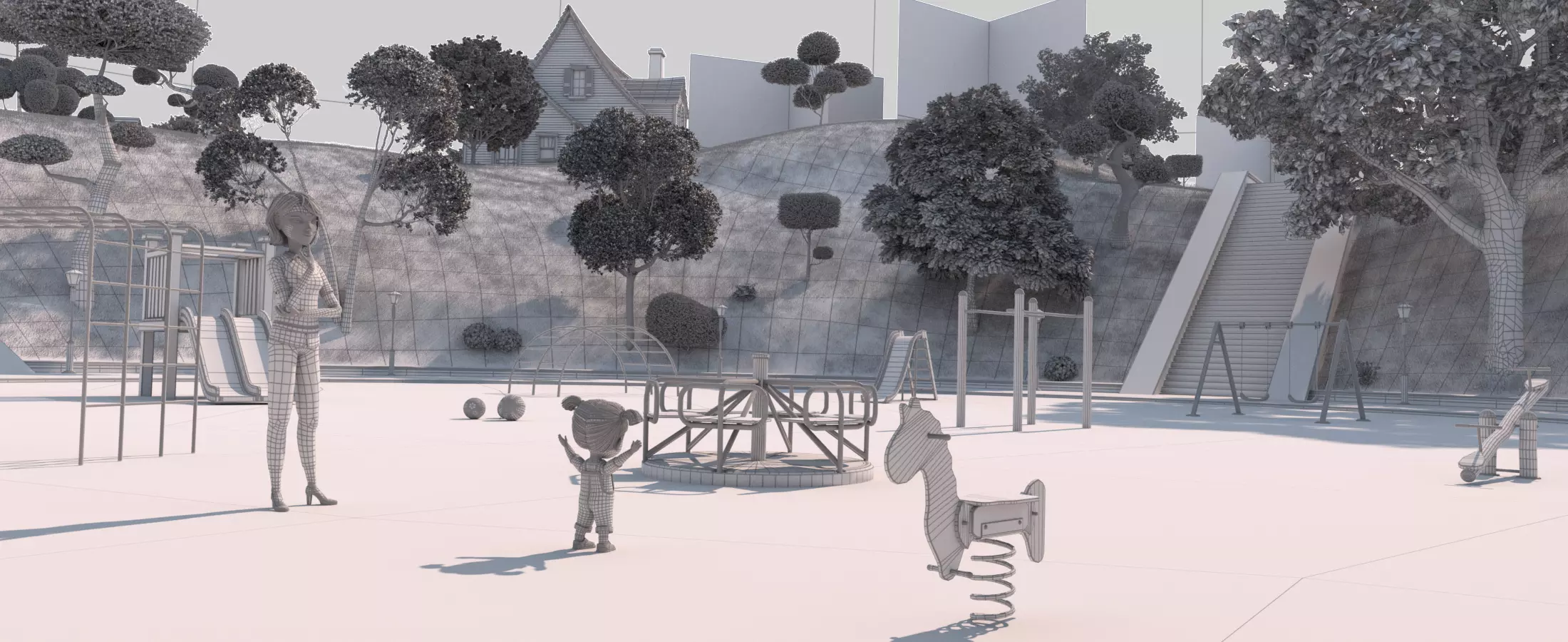 Cartoon Village Town Home City 3D model_54