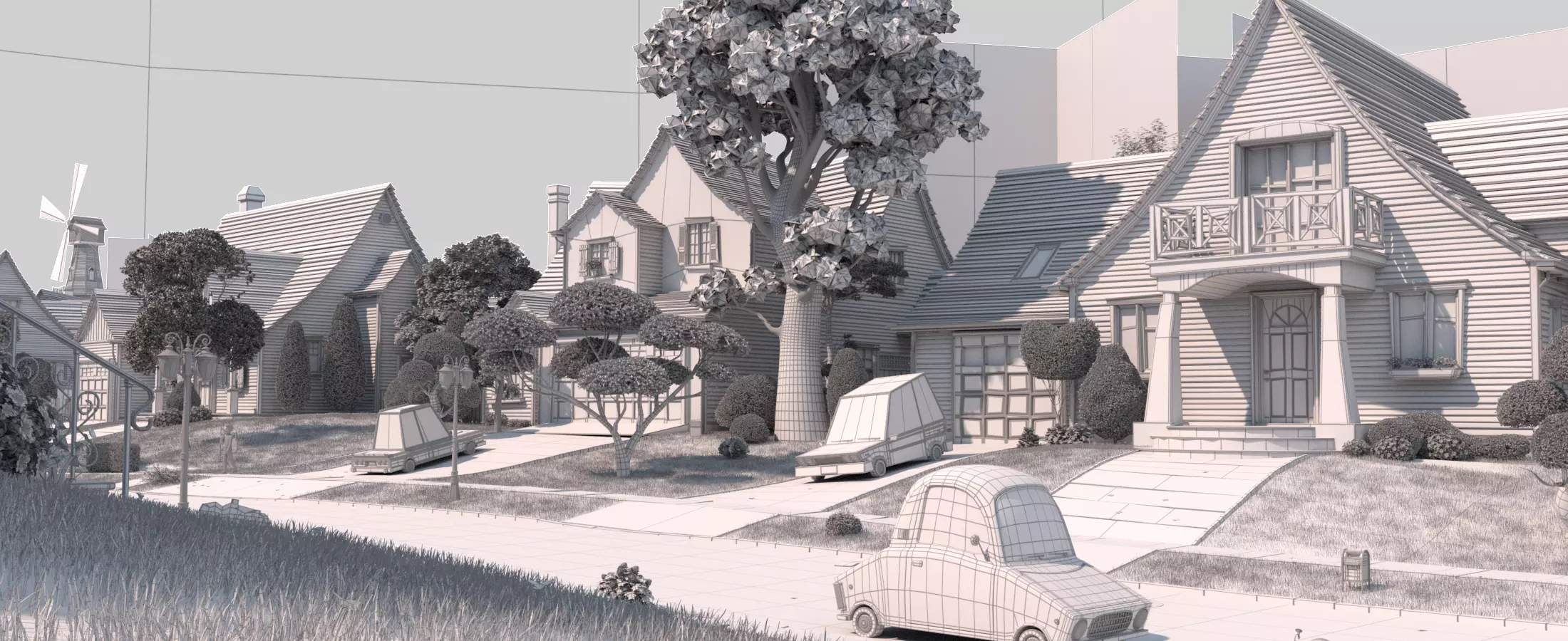 Cartoon Village Town Home City 3D model_38