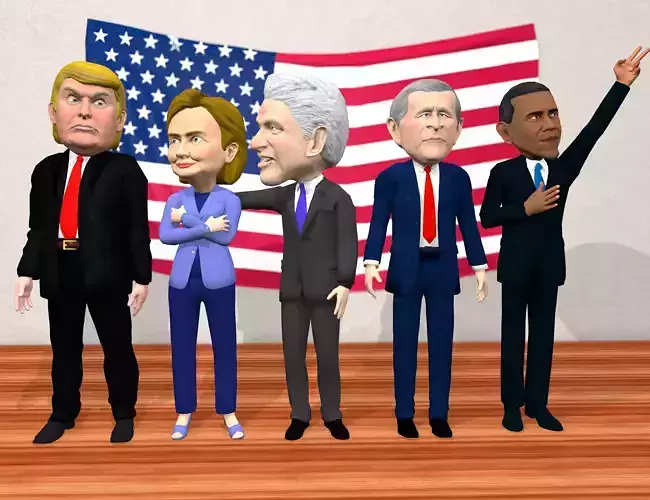 US politicician caricatures pack low poly  Low-poly 3D model