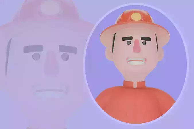 Stylized 3D Firefighter Running Forward - Cartoon Rescue Man