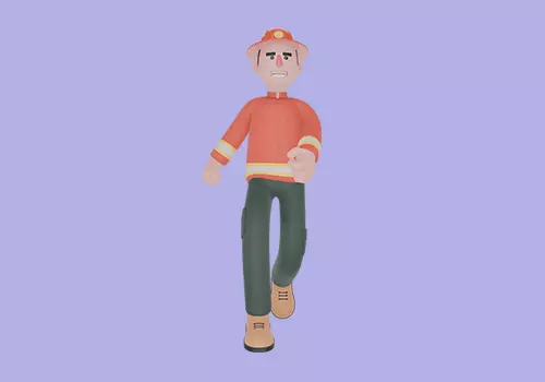 Stylized 3D Firefighter Running Forward - Cartoon Rescue Man 3D model_2