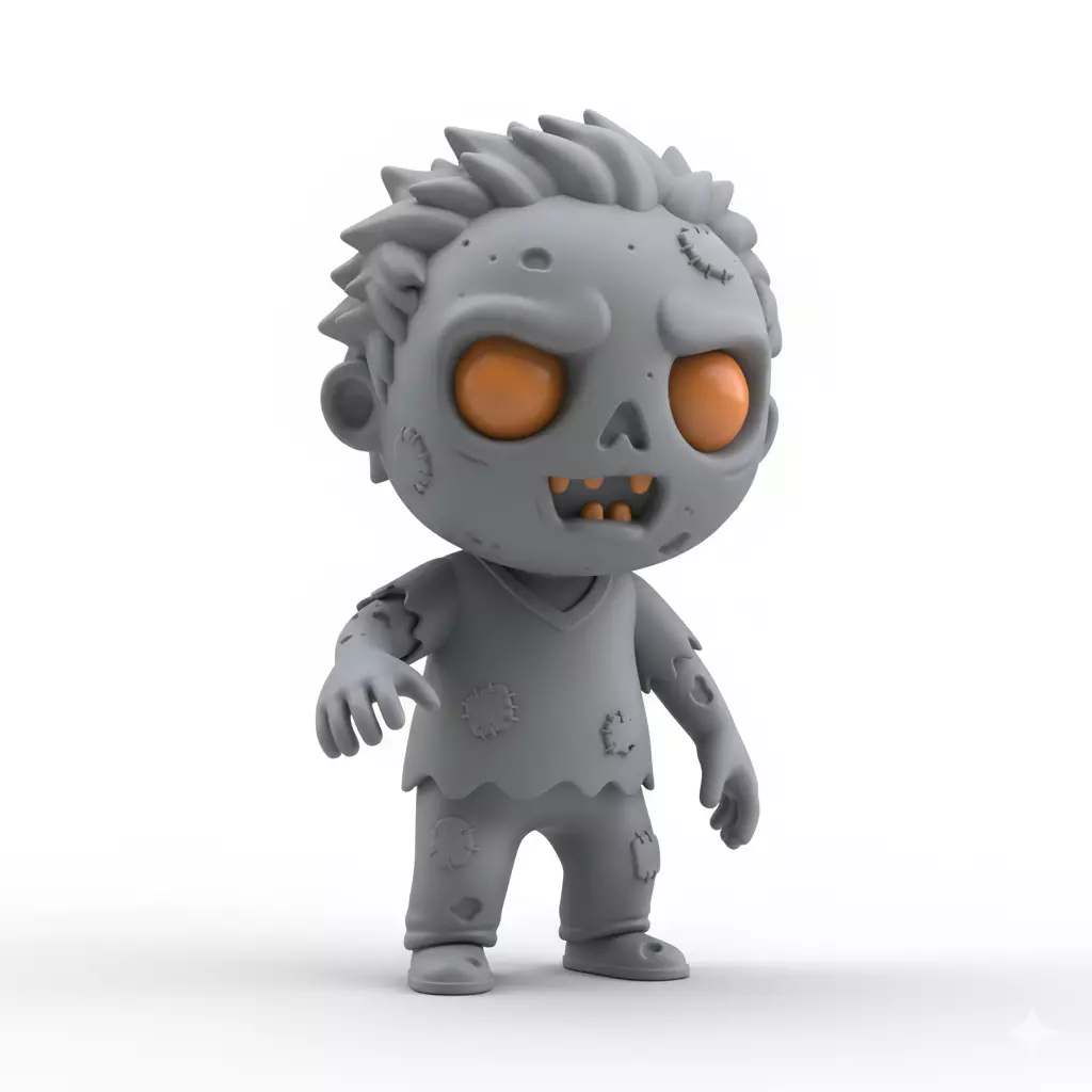 Gray Zombie 3D Model Realistic Halloween Horror Character 3D print model_0