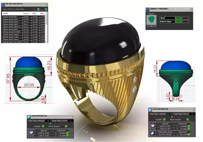 Domed Signet STL 3DM Ring with Cabochon Onyx model mr0310