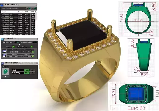 STL 3DM radiant gemstone men ring model mr0311