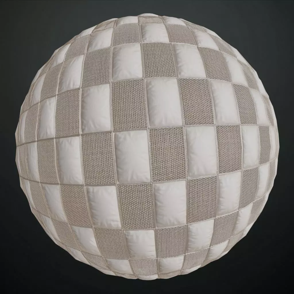 Beige Checkerboard Padded Canvas Fabric PBR Seamless Texture_0