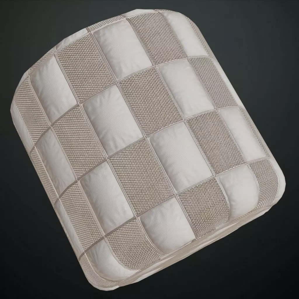 Beige Checkerboard Padded Canvas Fabric PBR Seamless Texture_1
