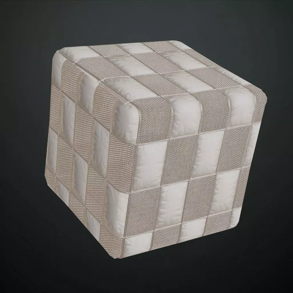Beige Checkerboard Padded Canvas Fabric PBR Seamless Texture_4