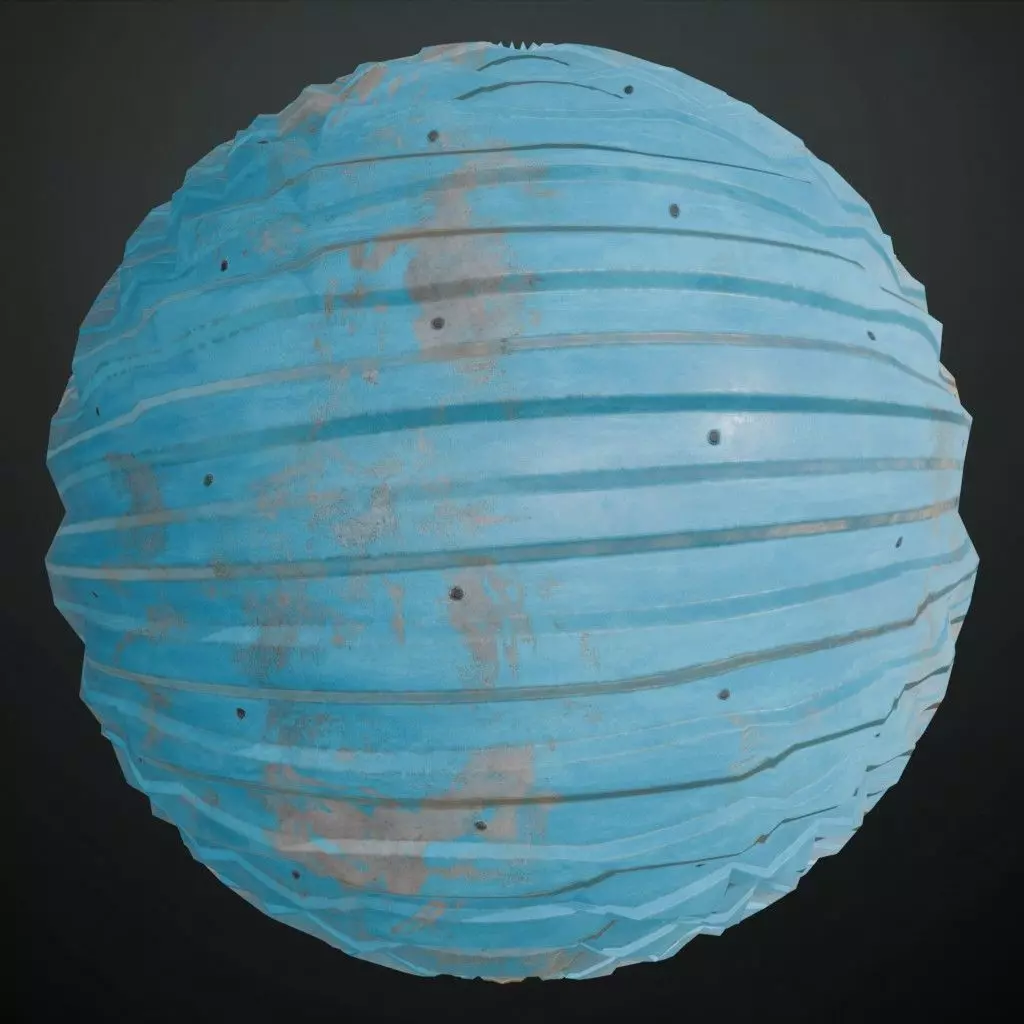 Rusted Blue Painted Corrugated Steel Siding PBR Seamless Texture_0