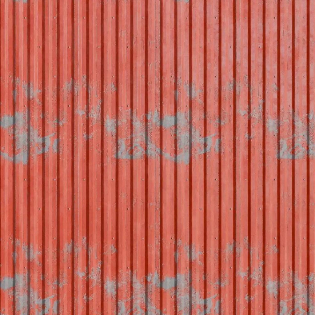 Worn Red Painted Corrugated Steel Siding PBR Seamless Texture_2