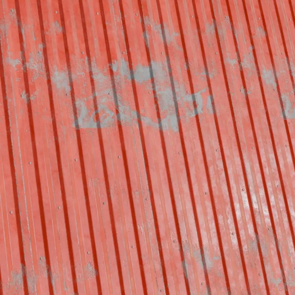 Worn Red Painted Corrugated Steel Siding PBR Seamless Texture_3