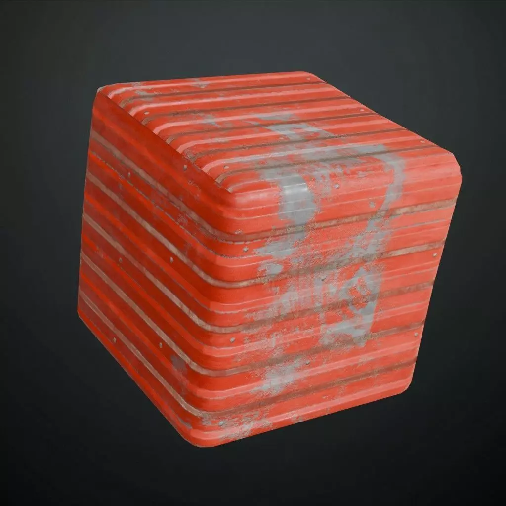 Worn Red Painted Corrugated Steel Siding PBR Seamless Texture_4