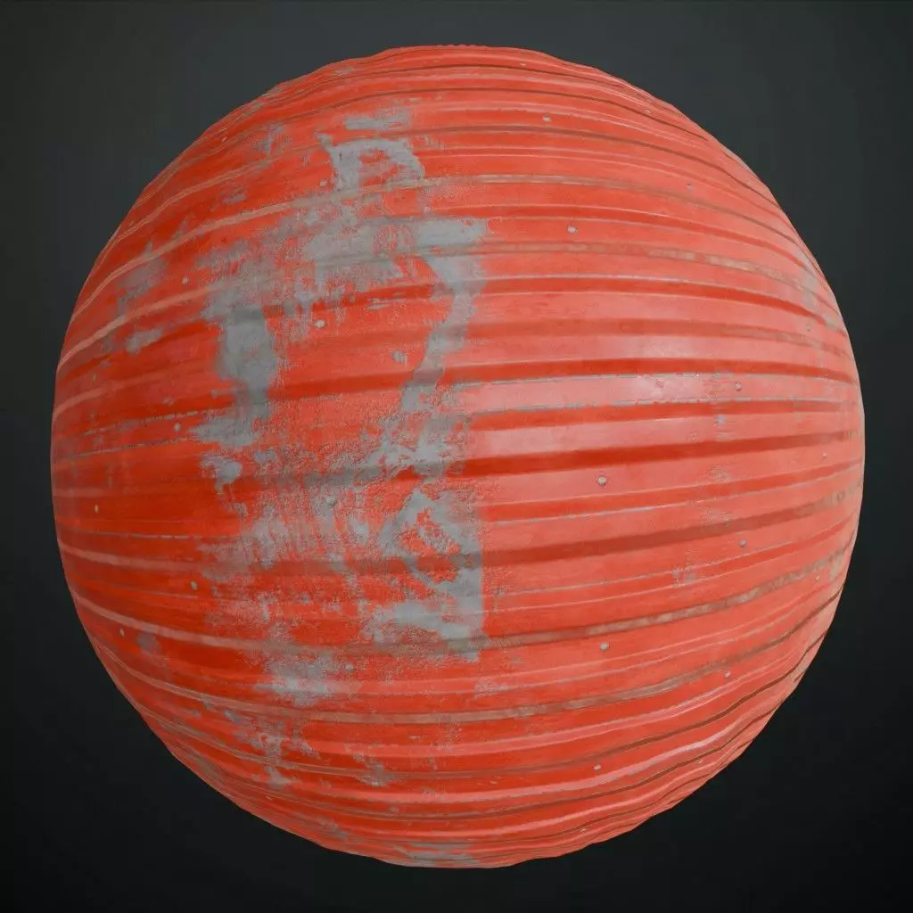 Worn Red Painted Corrugated Steel Siding PBR Seamless Texture_0