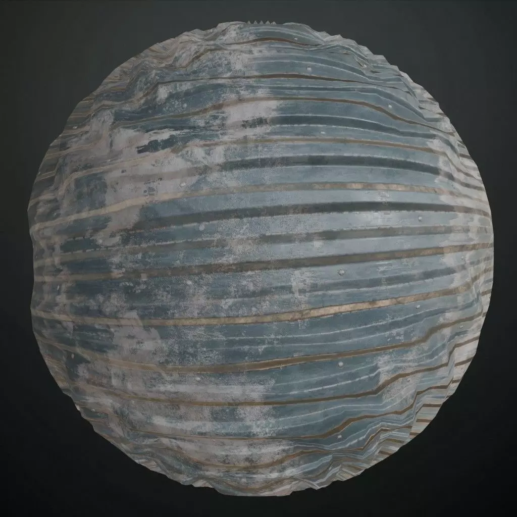 Weathered Blue Corrugated Steel Siding PBR Seamless Texture_0