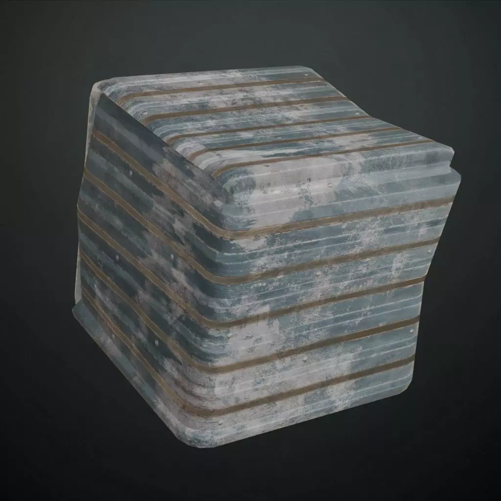 Weathered Blue Corrugated Steel Siding PBR Seamless Texture_4