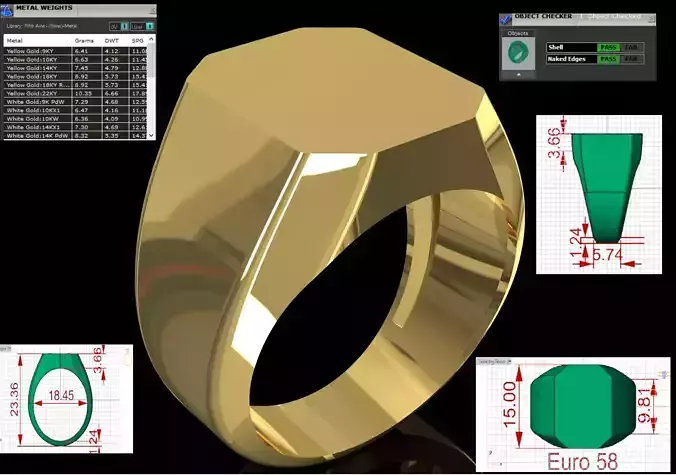 Modern Octagonal Flat Top Signet STL 3DM  Ring model mr0313 3D print model