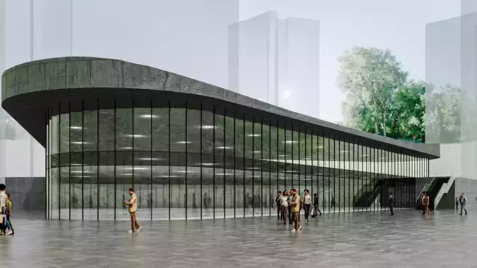 Modern Glass Facade Shopping Mall Entrance Building Exterior 