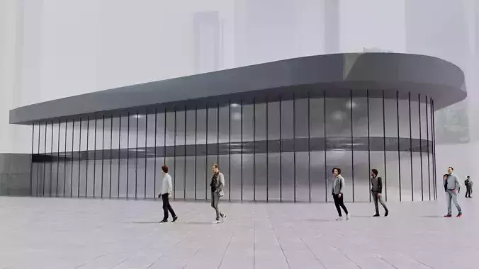 Modern Glass Facade Shopping Mall Entrance Building Exterior  3D model 3
