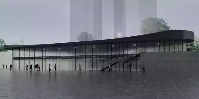 Modern Glass Facade Shopping Mall Entrance Building Exterior  3D model 4