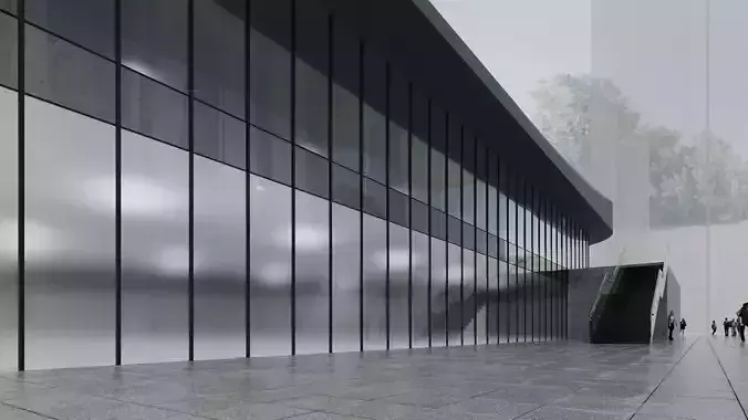 Modern Glass Facade Shopping Mall Entrance Building Exterior  3D model 6