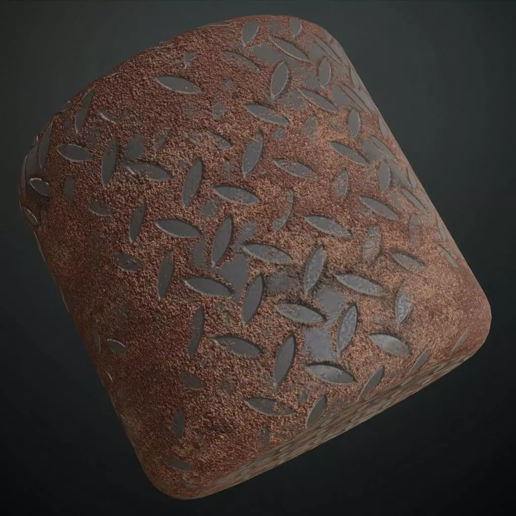 Rusty Dark Metal Diamond Tread Plate PBR Seamless Texture_1