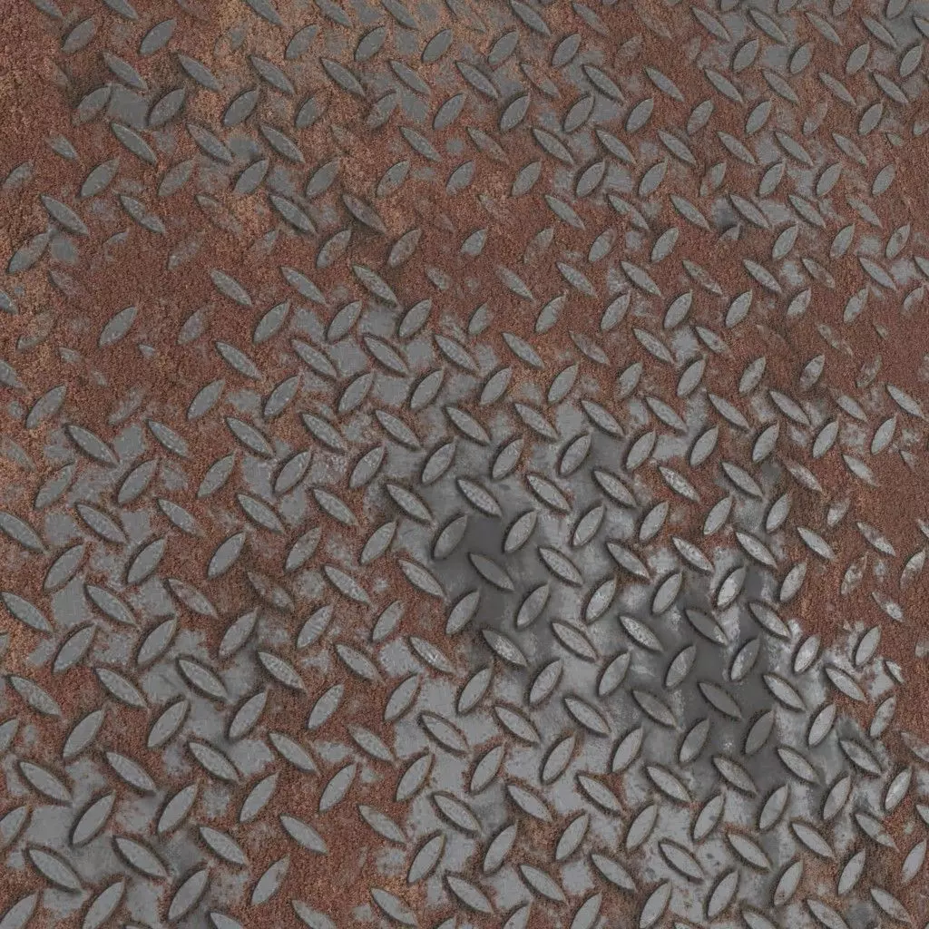 Rusty Dark Metal Diamond Tread Plate PBR Seamless Texture_3