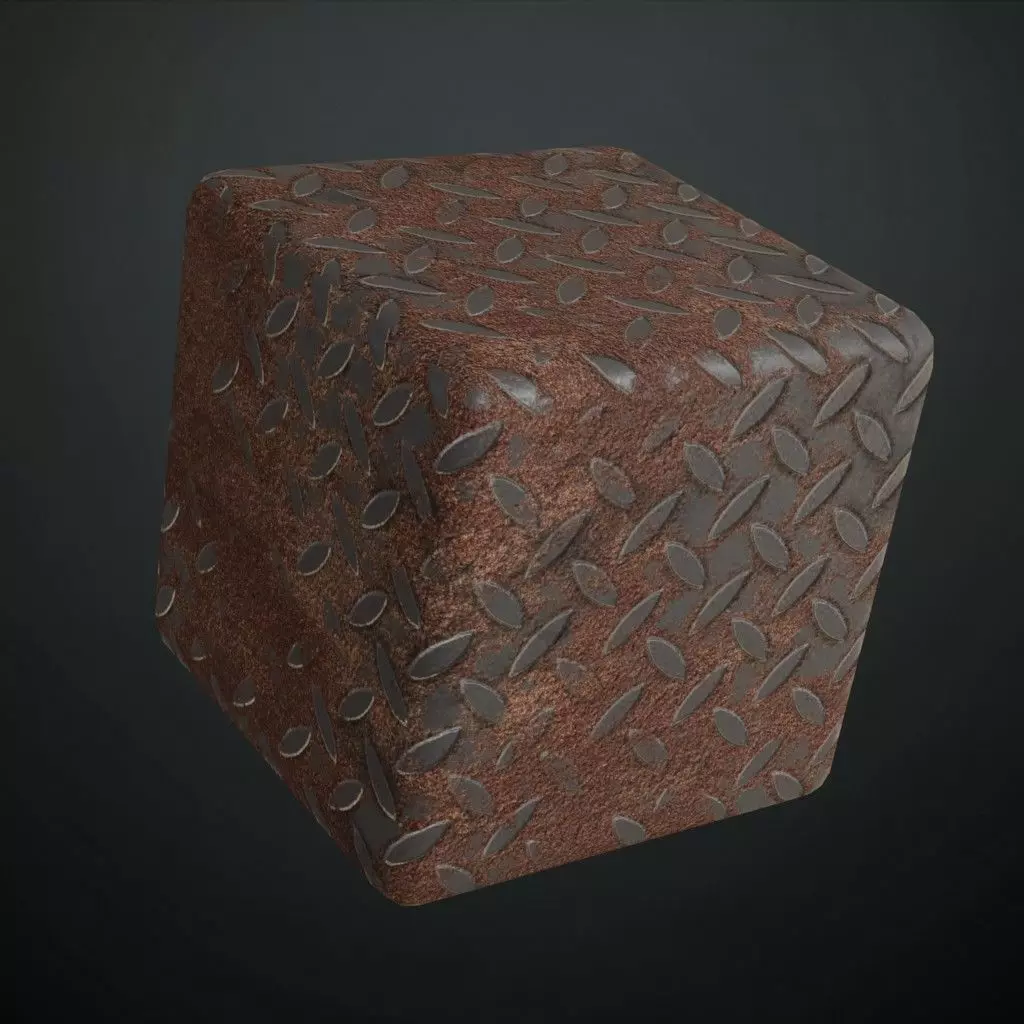 Rusty Dark Metal Diamond Tread Plate PBR Seamless Texture_4