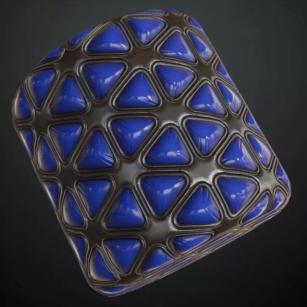Blue Padded Triangular Sci-Fi Wall Panel PBR Seamless Texture_1