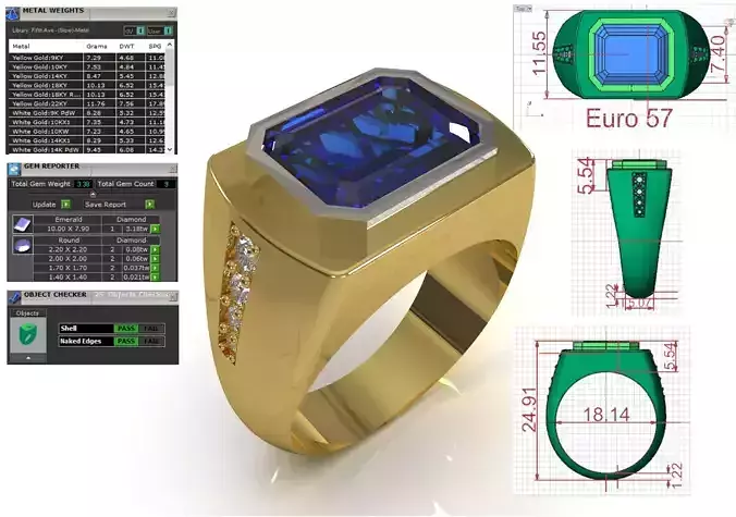 STL 3DM Rectangular Signet Ring with Emerald Cut model mr0314