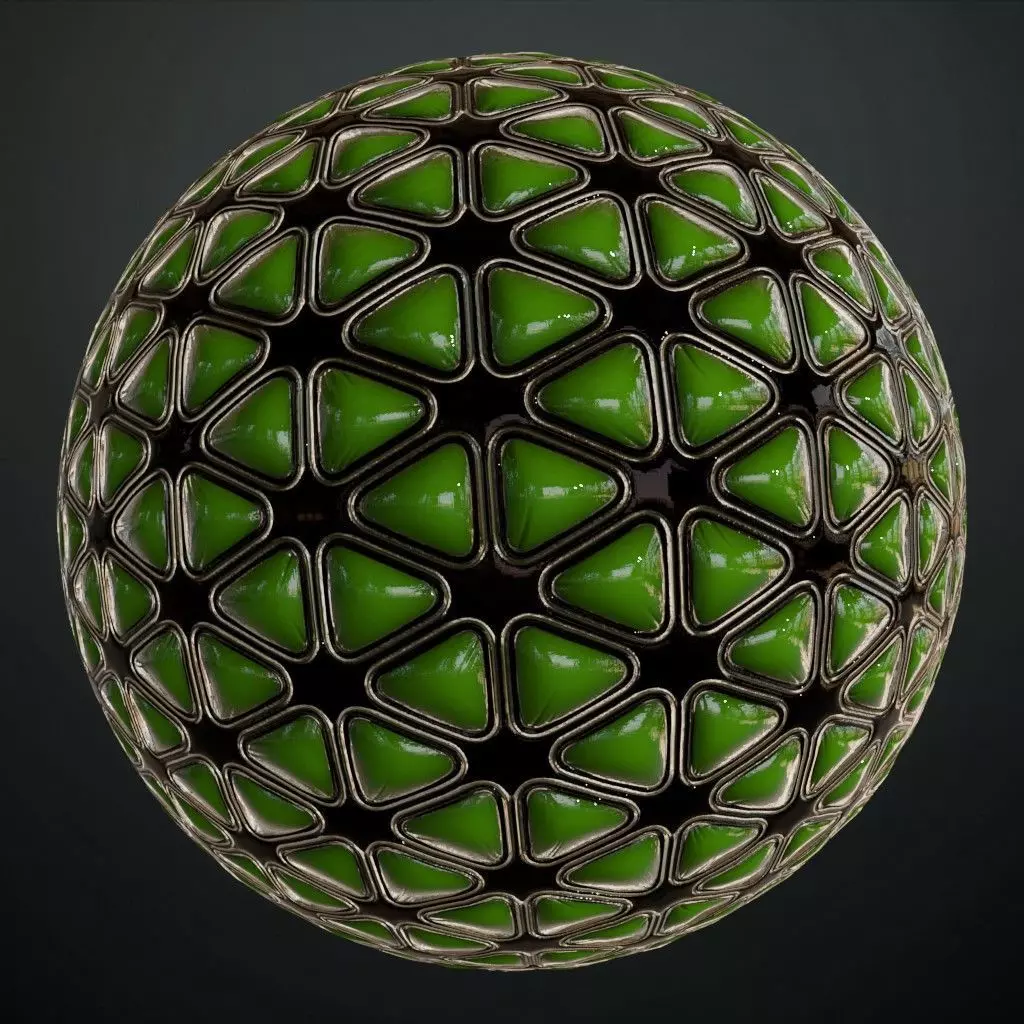 Green Padded Triangular Sci-Fi Wall Panel PBR Seamless Texture_0