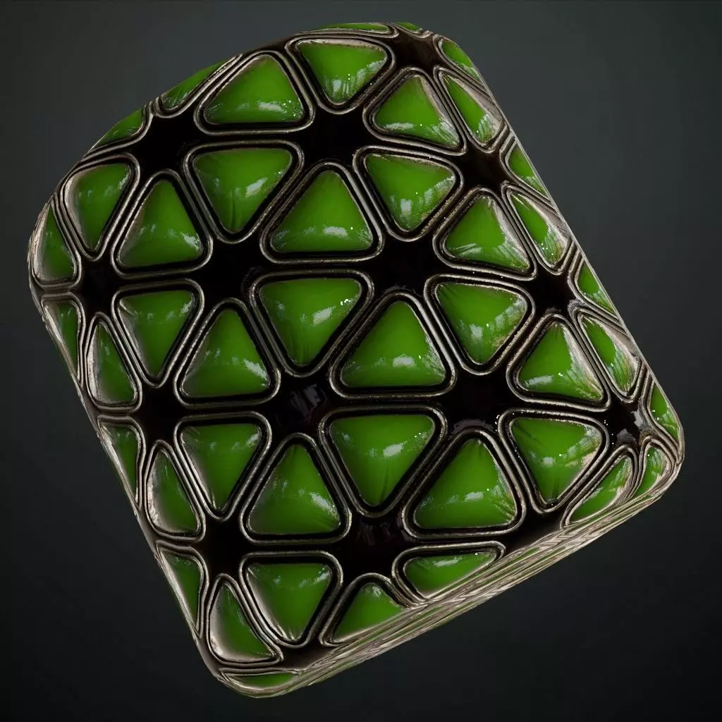 Green Padded Triangular Sci-Fi Wall Panel PBR Seamless Texture_1