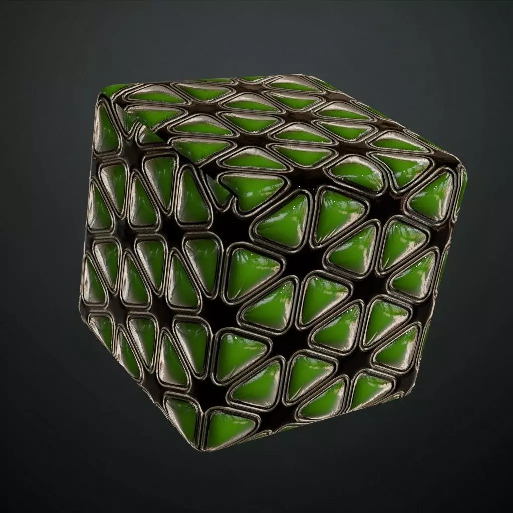 Green Padded Triangular Sci-Fi Wall Panel PBR Seamless Texture_4