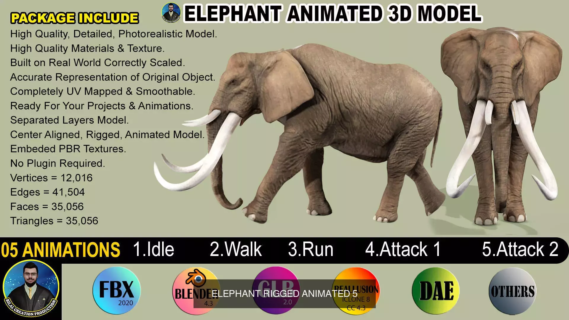 PACK OF FIVE ANIMALS 3D Model Collection_9