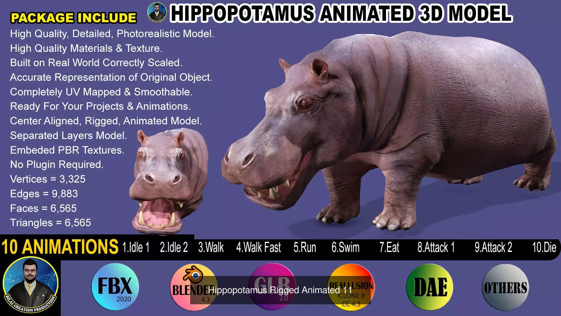 PACK OF FIVE ANIMALS 3D Model Collection_8