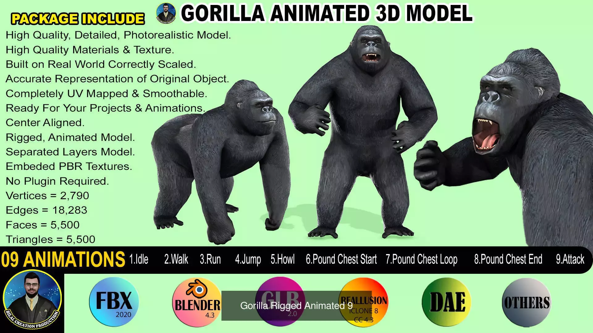 PACK OF FIVE ANIMALS 3D Model Collection_7