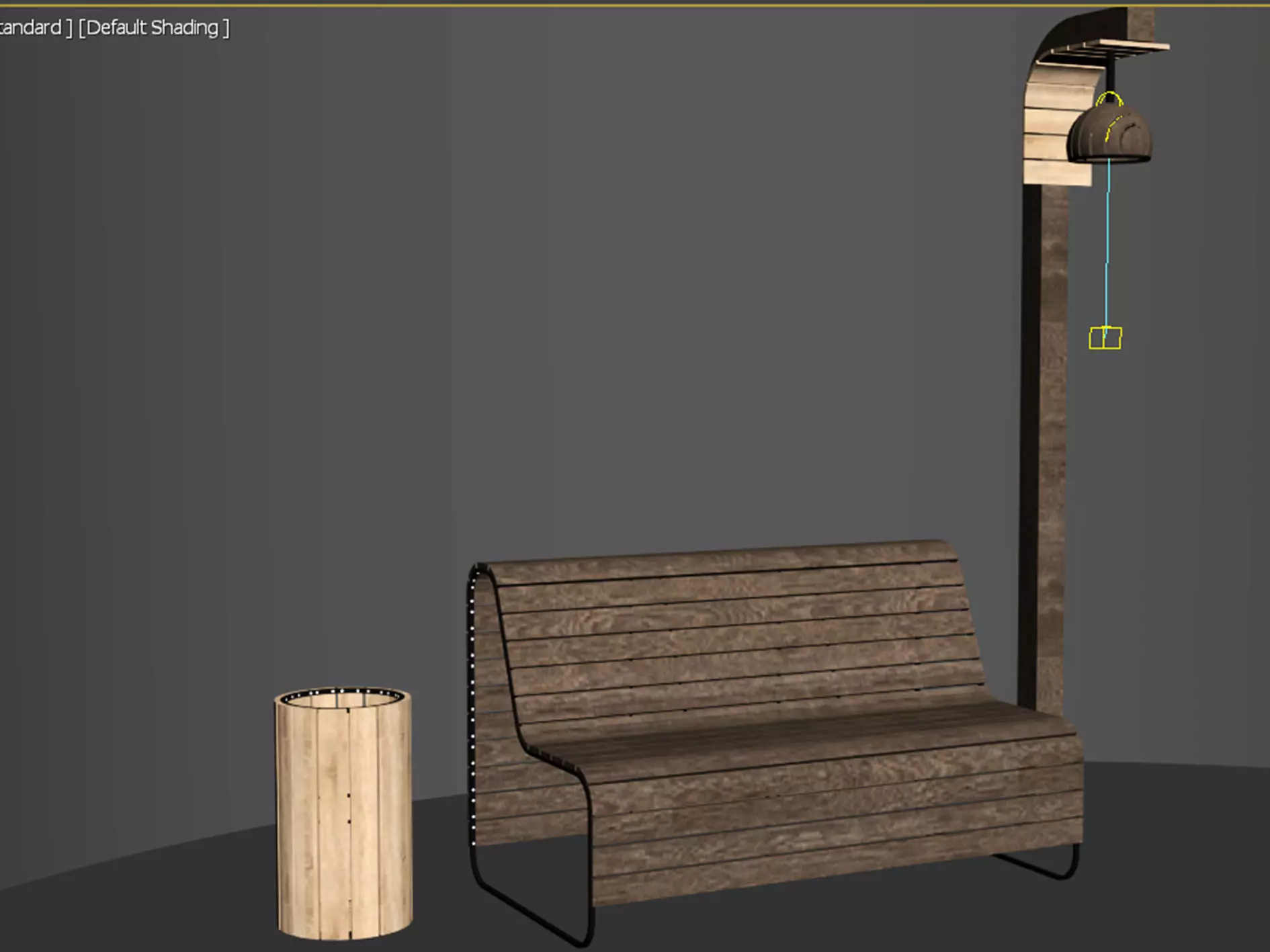 Garden Bench with Lamp and Trash Bin -Outdoor Set- Low-poly 3D model_6