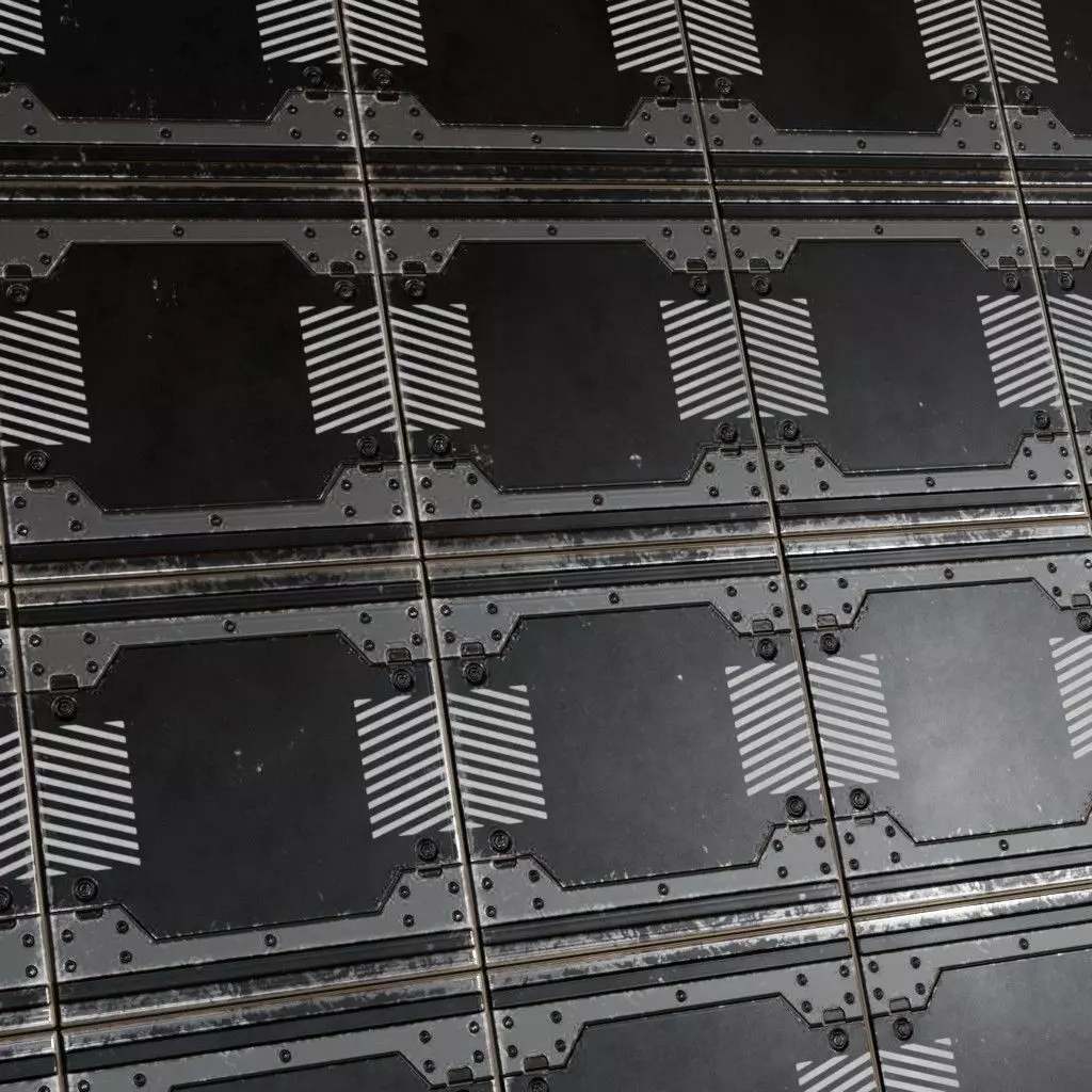 Black Modular Sci-Fi Warning Panel PBR Seamless Texture_3