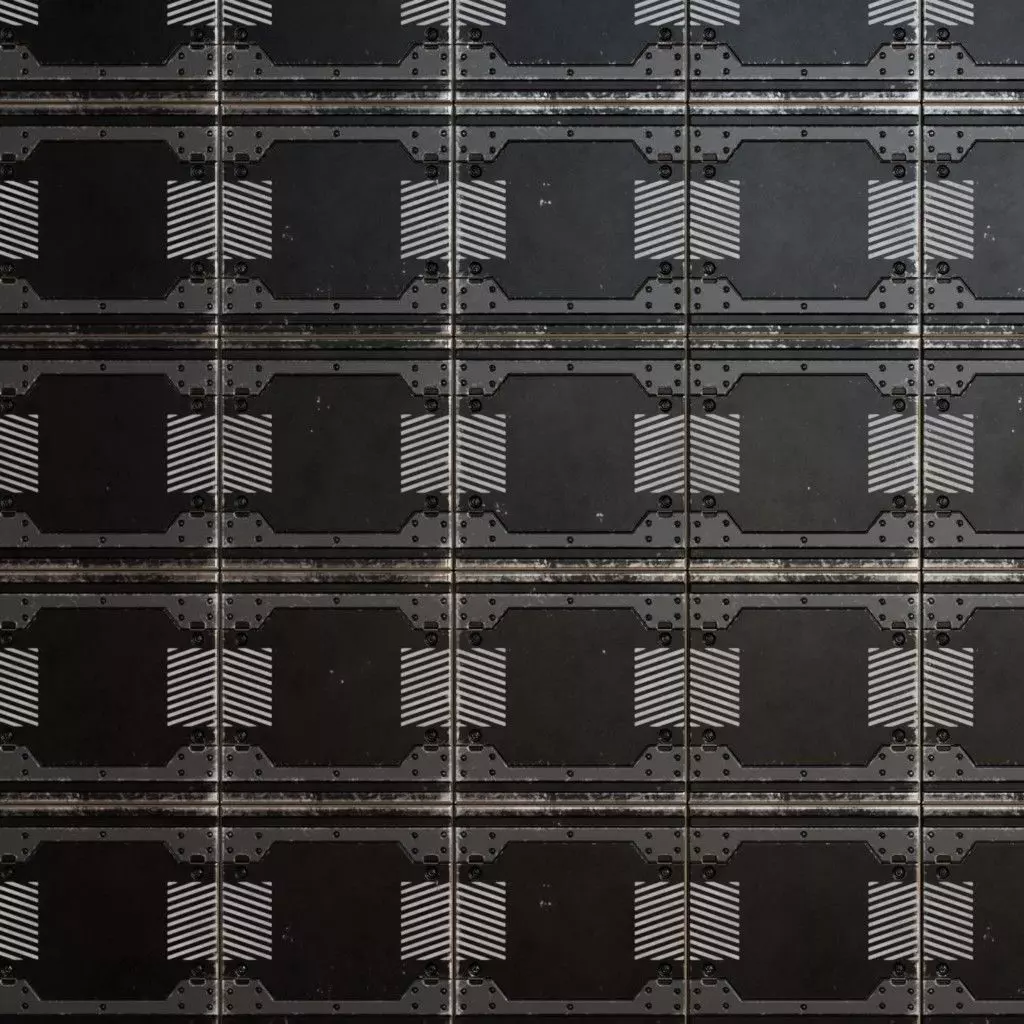 Black Modular Sci-Fi Warning Panel PBR Seamless Texture_2