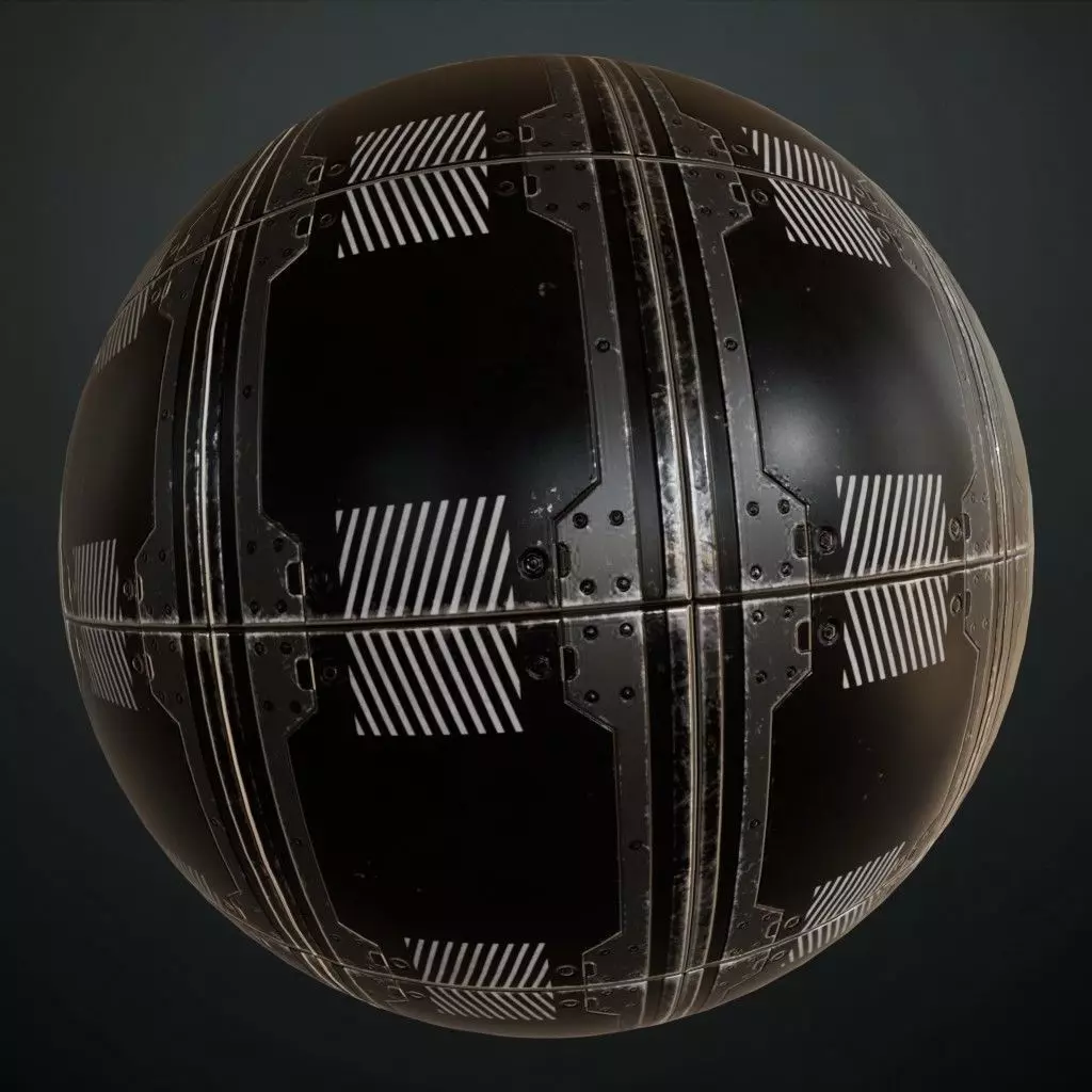 Black Modular Sci-Fi Warning Panel PBR Seamless Texture_0