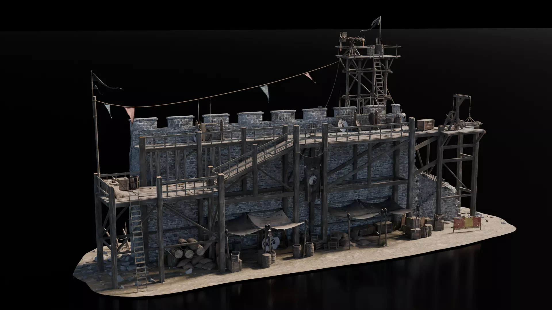 Destroyed Wall Medieval 3D model_1