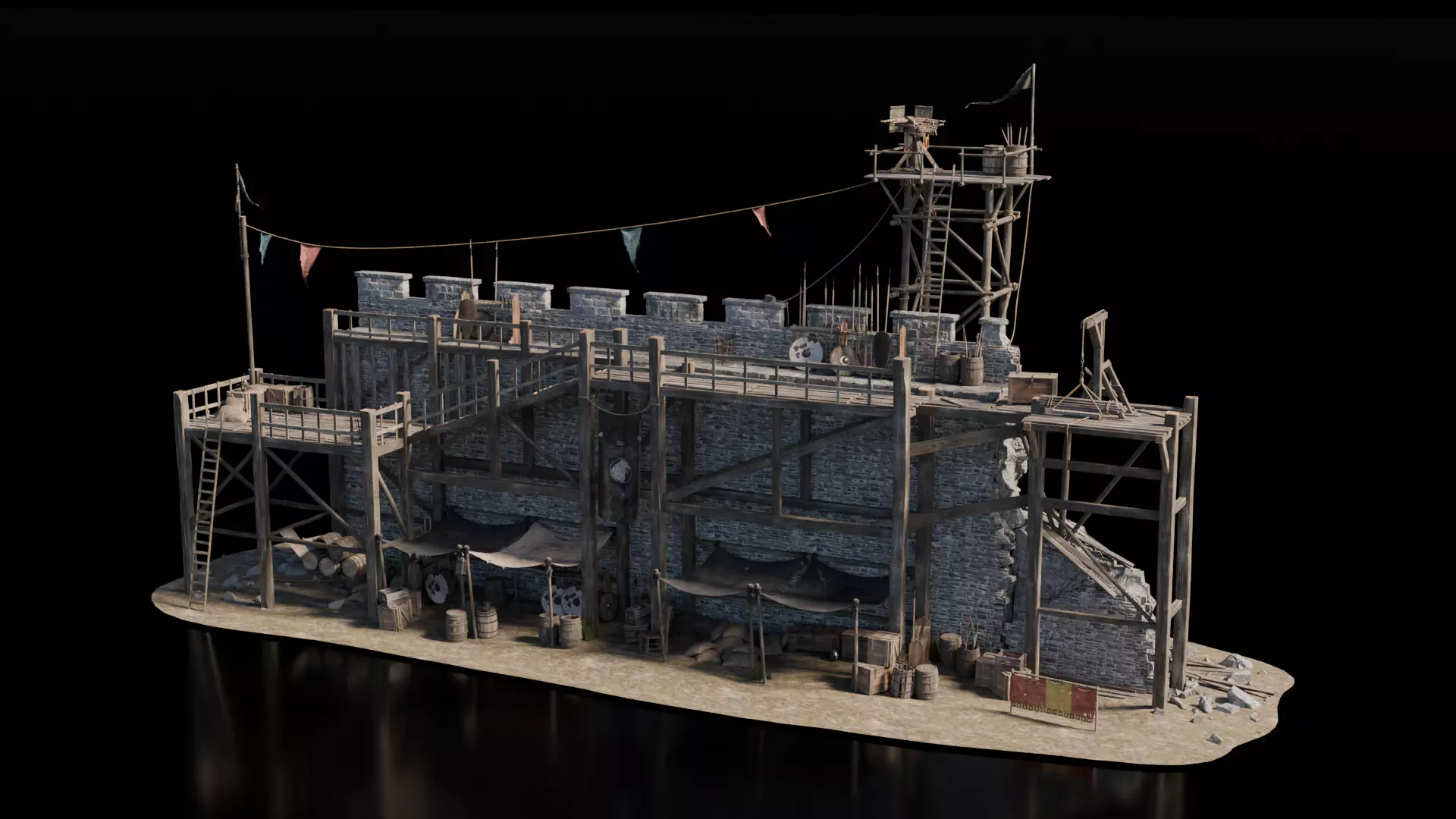 Destroyed Wall Medieval 3D model_0